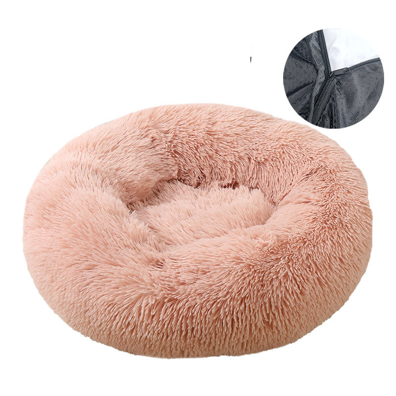 Round Plush Pet Bed - Removable, Washable Cover for Cats & Dogs