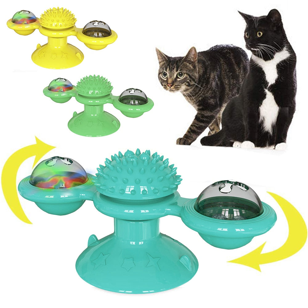 Rotating Windmill Puzzle Toy with Catnip Ball for Cats