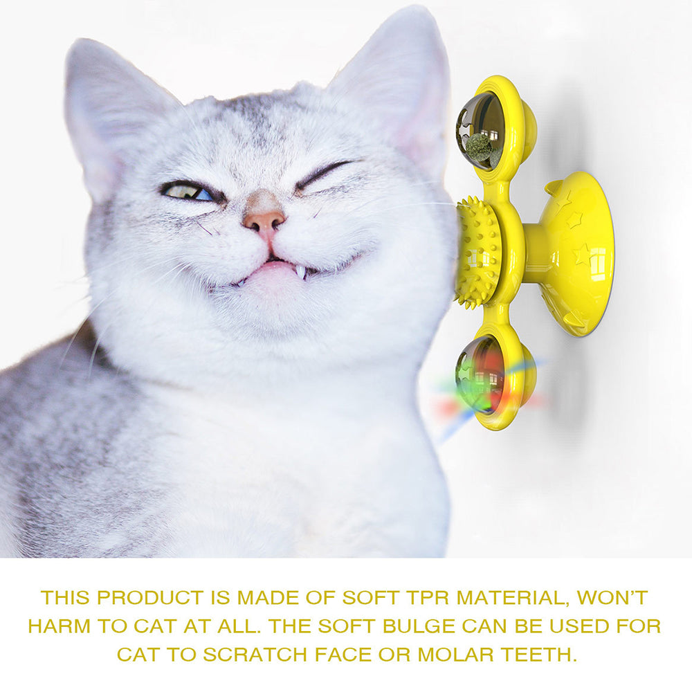 Rotating Windmill Puzzle Toy with Catnip Ball for Cats