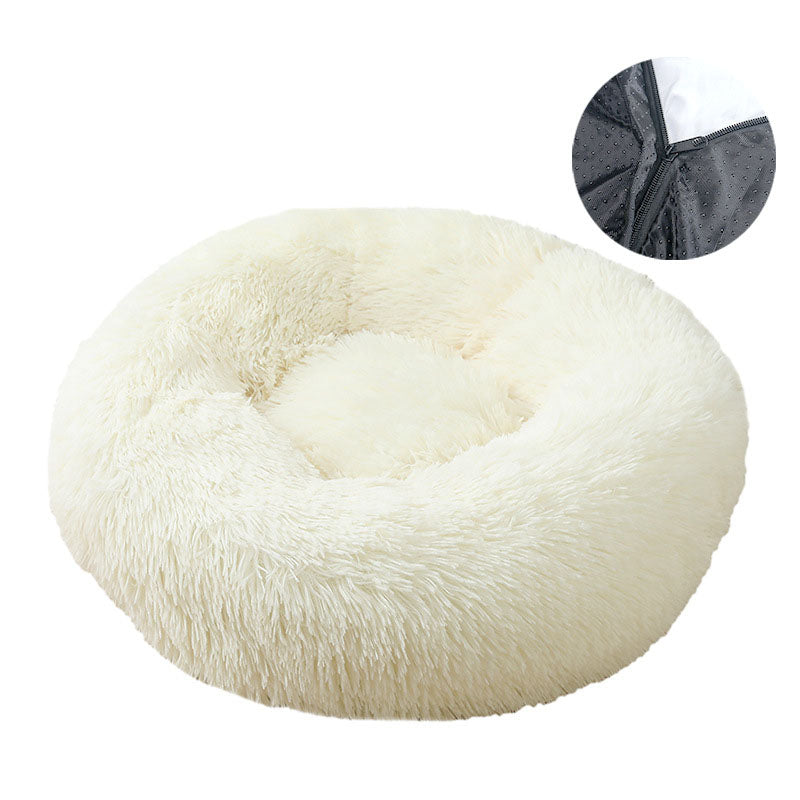 Round Plush Pet Bed - Removable, Washable Cover for Cats & Dogs