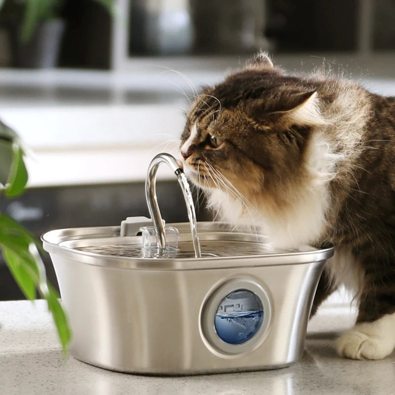 Stainless Steel Cat & Dog Water Fountain - 3.2L Filtered Pet Water Dispenser
