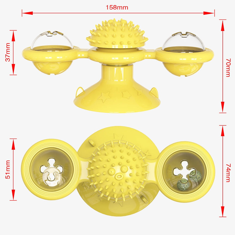 Rotating Windmill Puzzle Toy with Catnip Ball for Cats