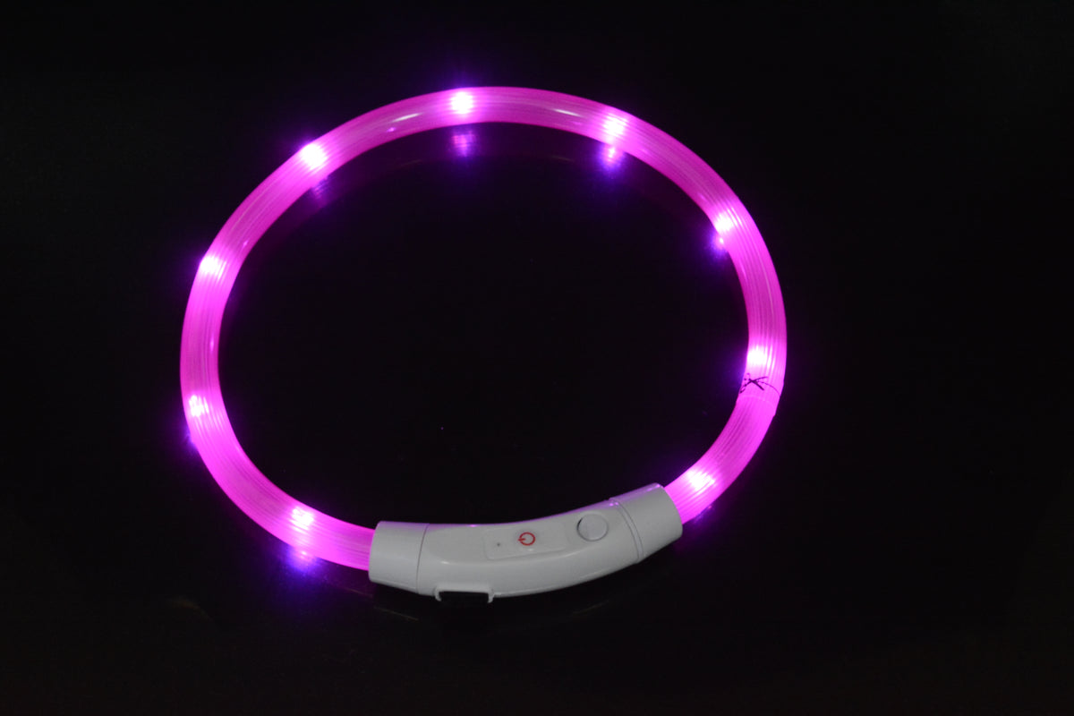 USB Rechargeable LED Glow Collar for Dogs - Night Safety Light-Up Collar