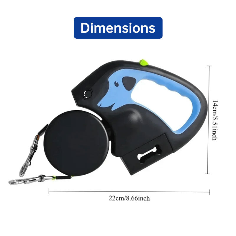 Dual Dog Leash with LED Light - Tangle-Free 360deg Retractable, 10ft