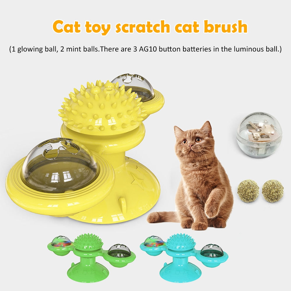 Rotating Windmill Puzzle Toy with Catnip Ball for Cats