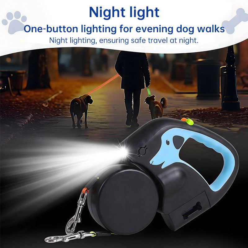 Dual Dog Leash with LED Light - Tangle-Free 360deg Retractable, 10ft