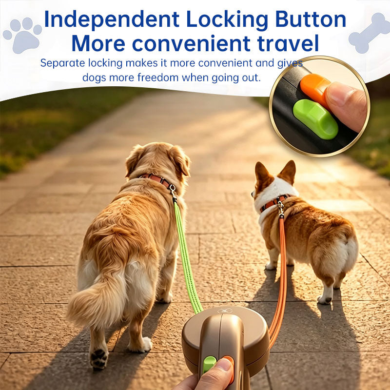 Dual Dog Leash with LED Light - Tangle-Free 360deg Retractable, 10ft