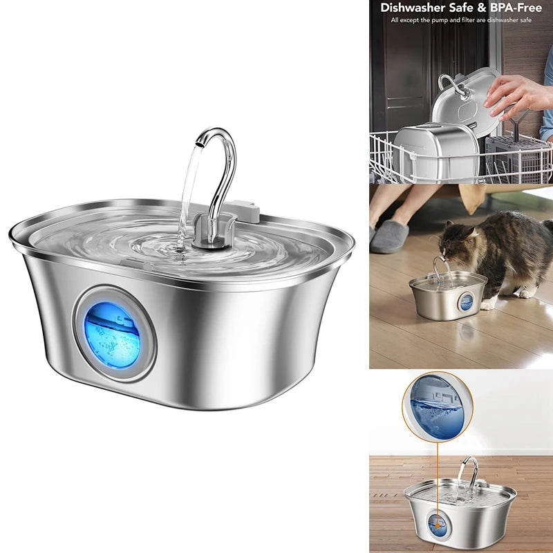Stainless Steel Cat & Dog Water Fountain - 3.2L Filtered Pet Water Dispenser