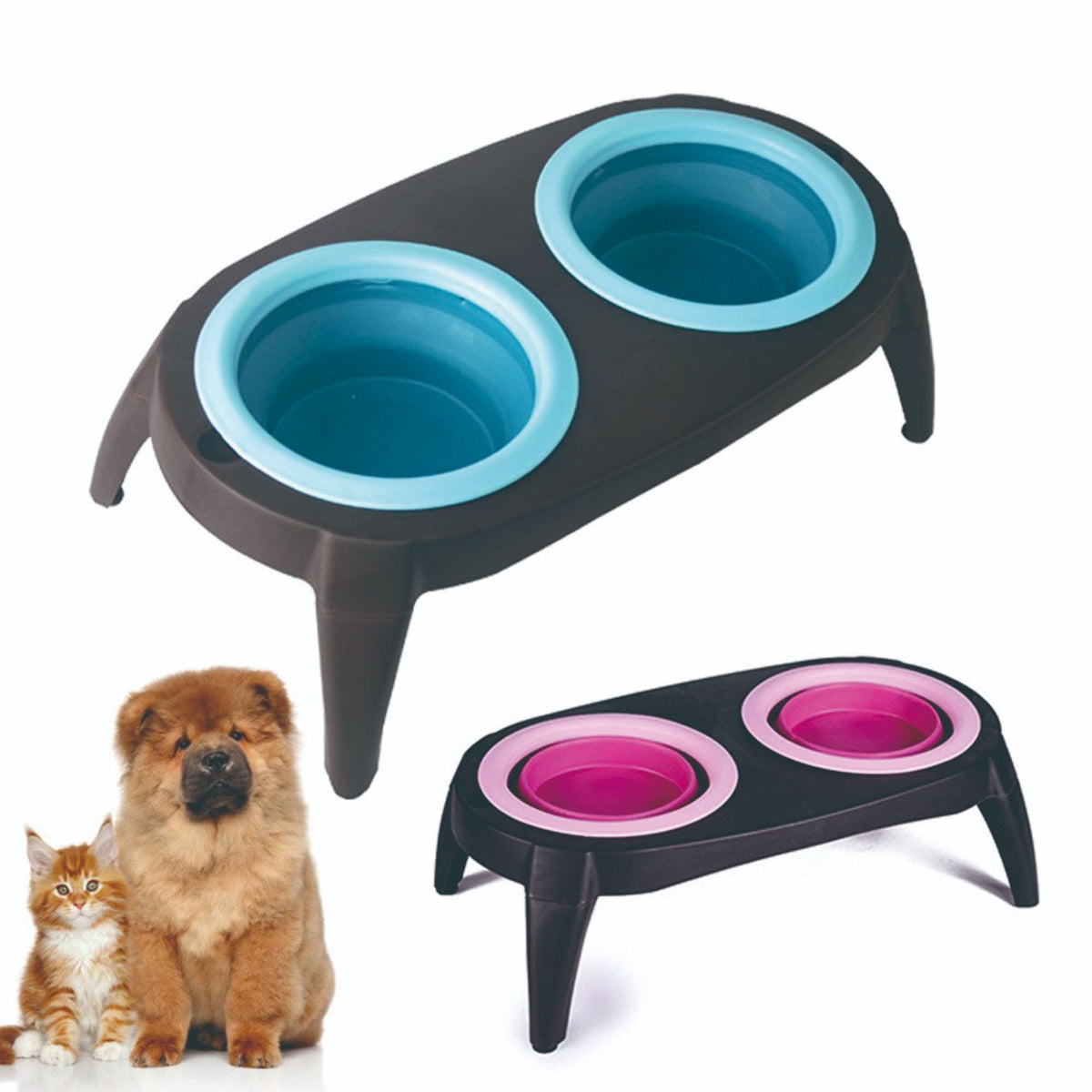 Foldable Silicone Double Feeding Bowl for Pets - Travel-Friendly