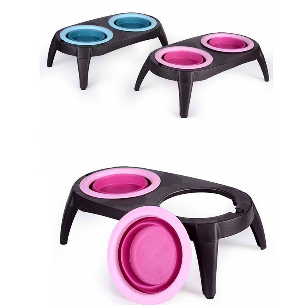 Foldable Silicone Double Feeding Bowl for Pets - Travel-Friendly