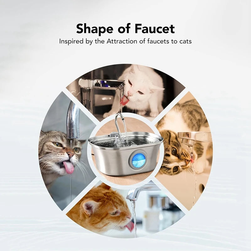 Stainless Steel Cat & Dog Water Fountain - 3.2L Filtered Pet Water Dispenser
