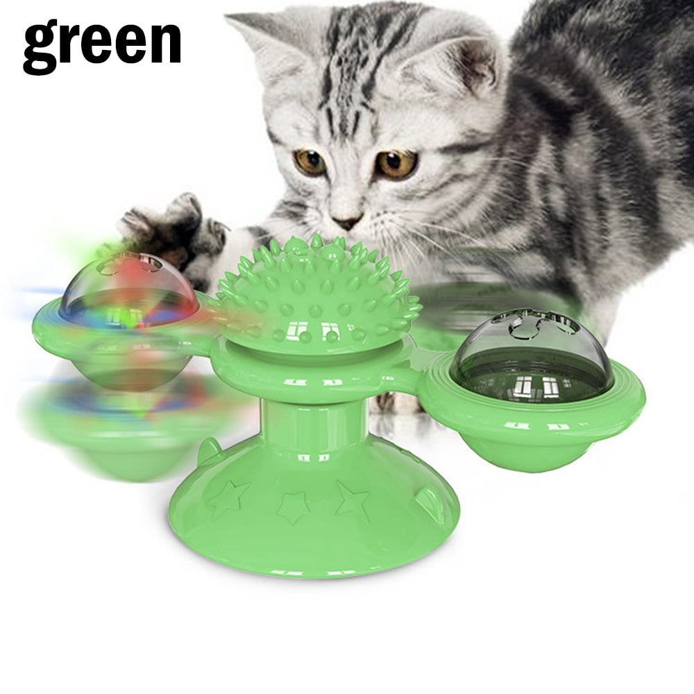 Rotating Windmill Puzzle Toy with Catnip Ball for Cats