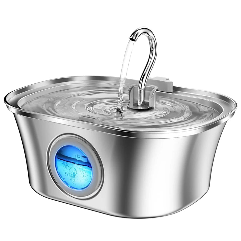 Stainless Steel Cat & Dog Water Fountain - 3.2L Filtered Pet Water Dispenser