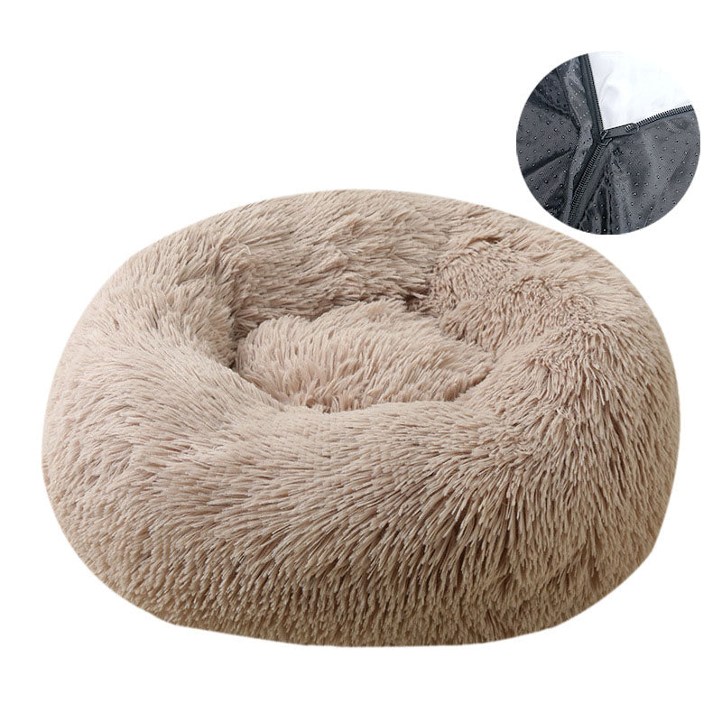 Round Plush Pet Bed - Removable, Washable Cover for Cats & Dogs