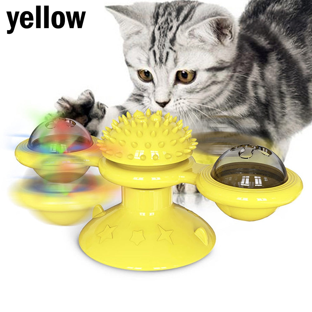 Rotating Windmill Puzzle Toy with Catnip Ball for Cats