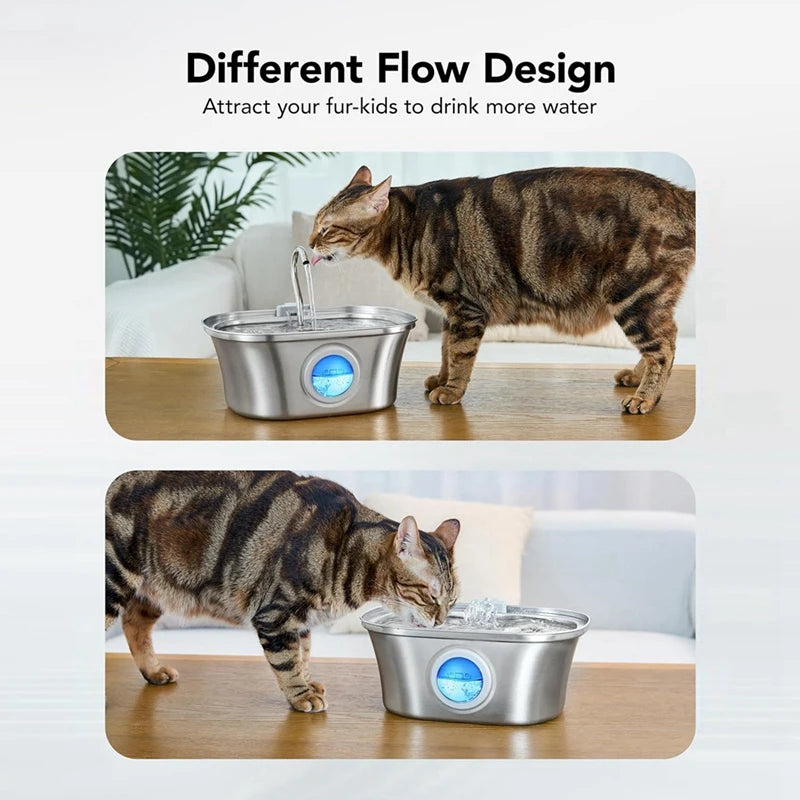 Stainless Steel Cat & Dog Water Fountain - 3.2L Filtered Pet Water Dispenser