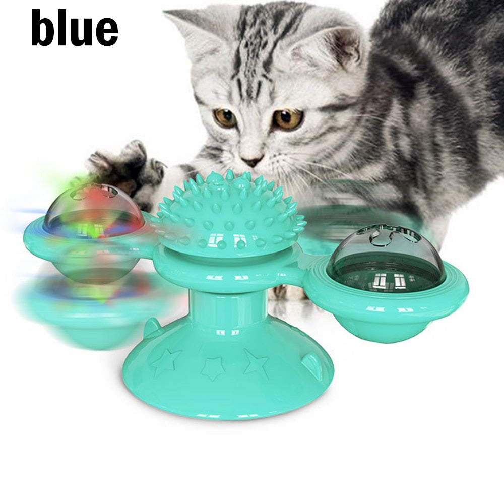Rotating Windmill Puzzle Toy with Catnip Ball for Cats