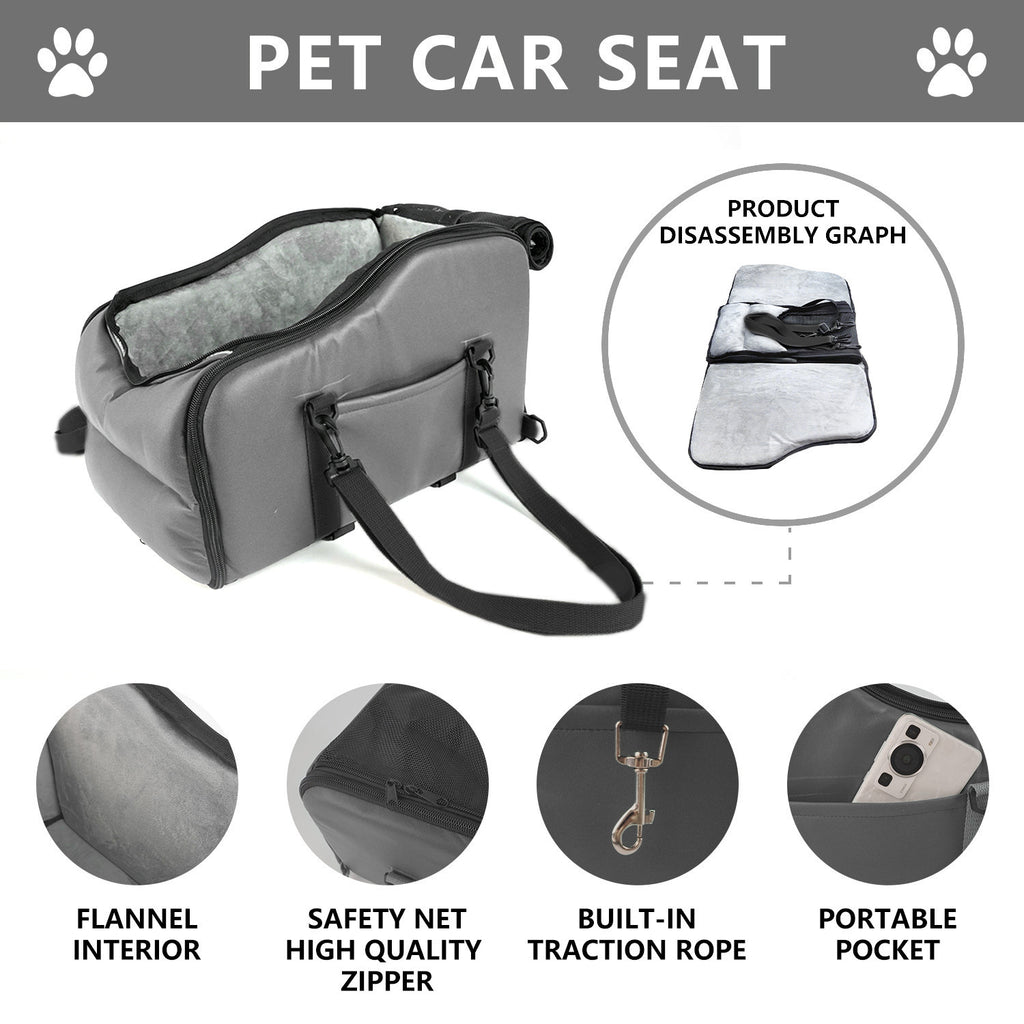 Portable Car Center Console Pet Bed - Travel Safety Seat for Small Dogs