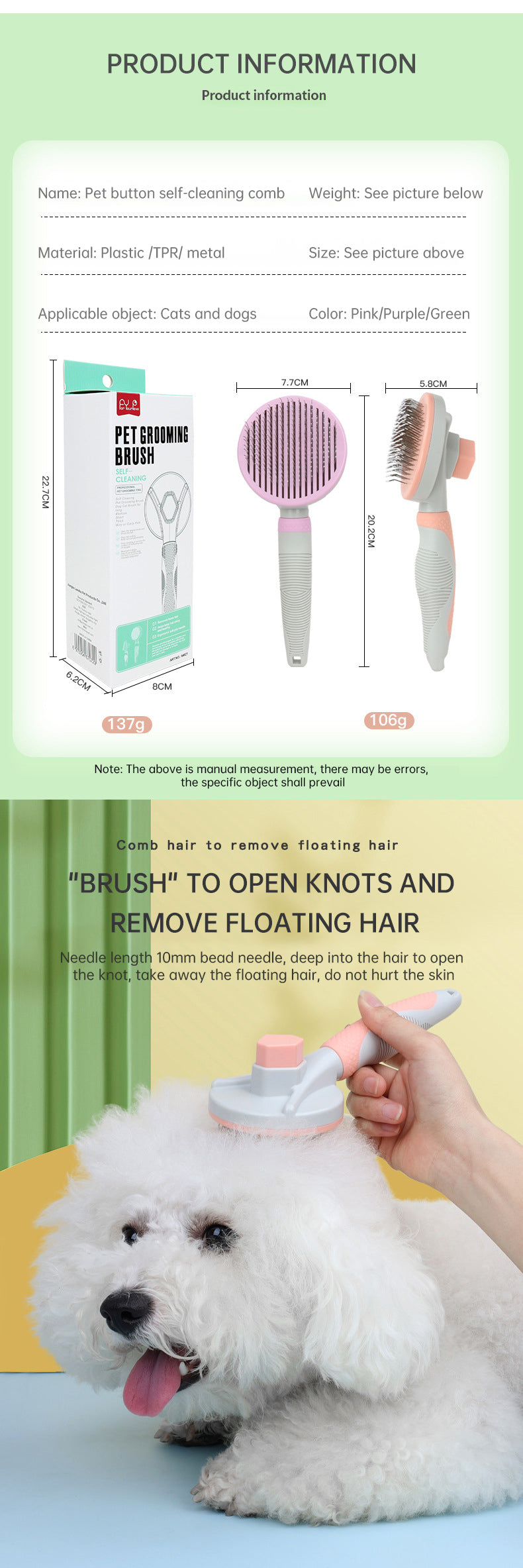 Self-Cleaning Slicker Brush for Dogs & Cats