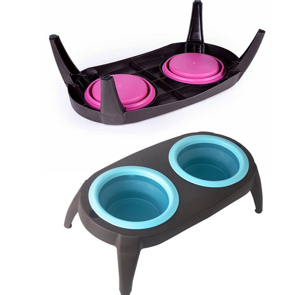 Foldable Silicone Double Feeding Bowl for Pets - Travel-Friendly