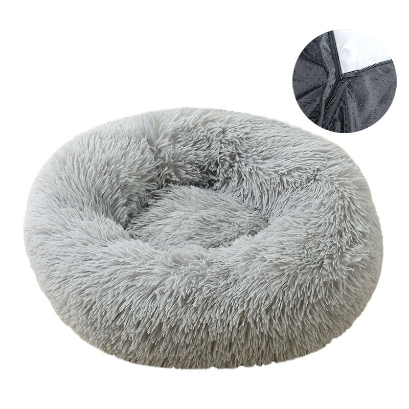 Round Plush Pet Bed - Removable, Washable Cover for Cats & Dogs