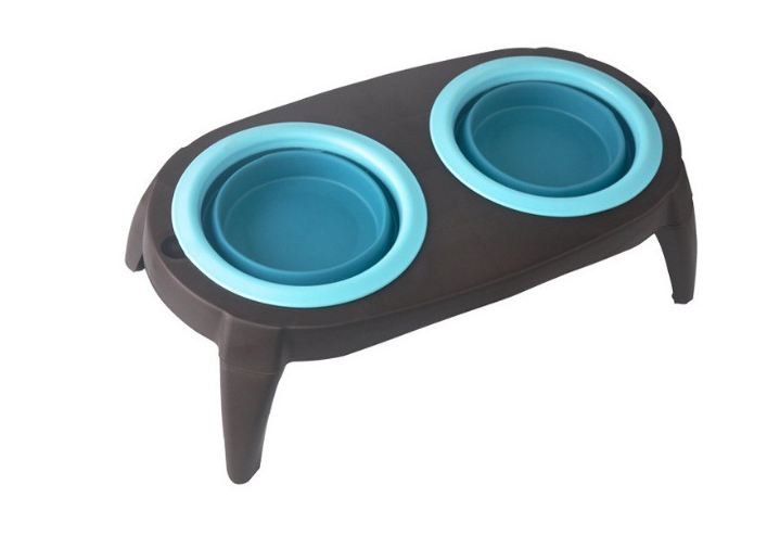 Foldable Silicone Double Feeding Bowl for Pets - Travel-Friendly