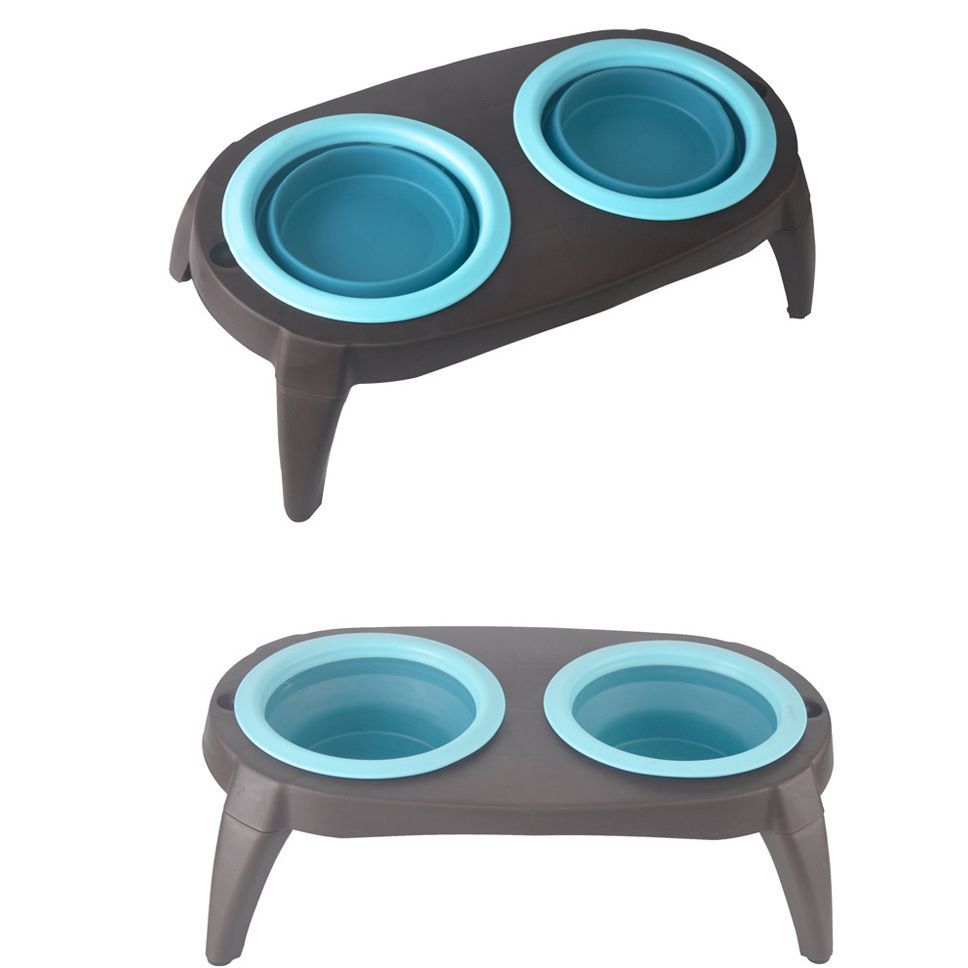 Foldable Silicone Double Feeding Bowl for Pets - Travel-Friendly