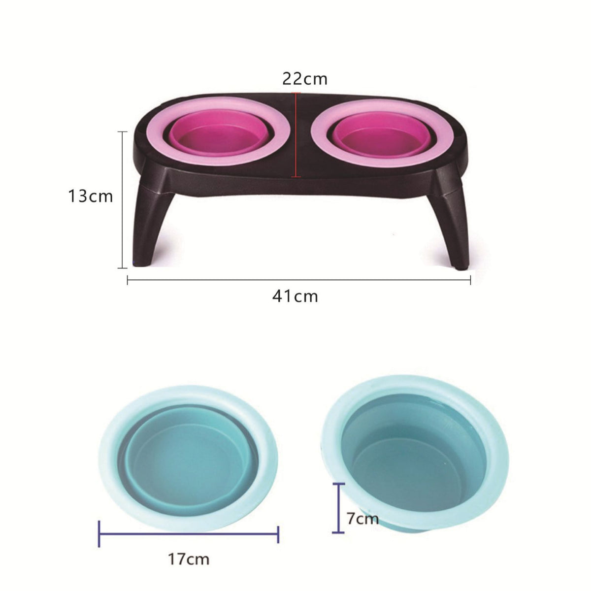 Foldable Silicone Double Feeding Bowl for Pets - Travel-Friendly